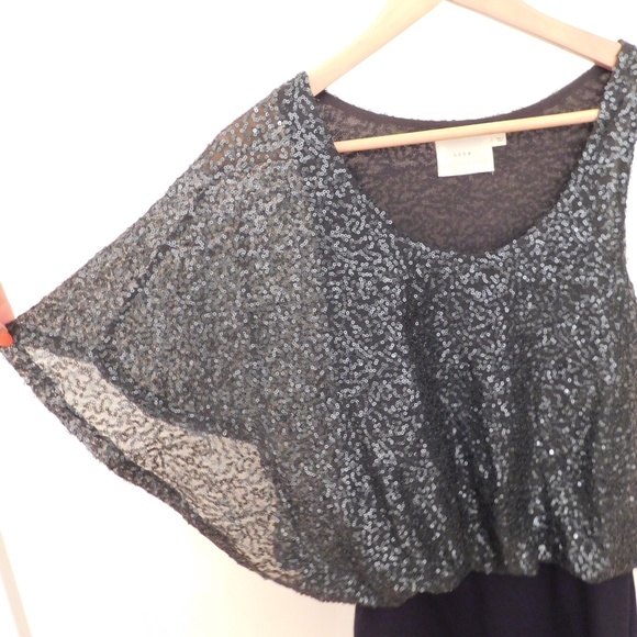 One shoulder sequin navy blue cocktail dress - Picture 2 of 3